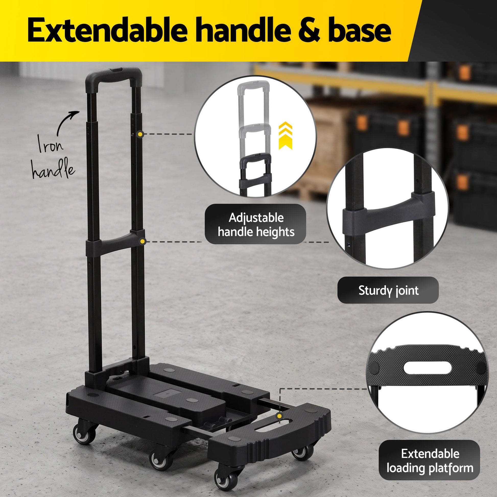 Alona.com.au Tools > Tools Storage > Utility Trolleys Giantz Folding Hand Truck Platform Trolley Foldable Dolly Cart 200kg Load Black