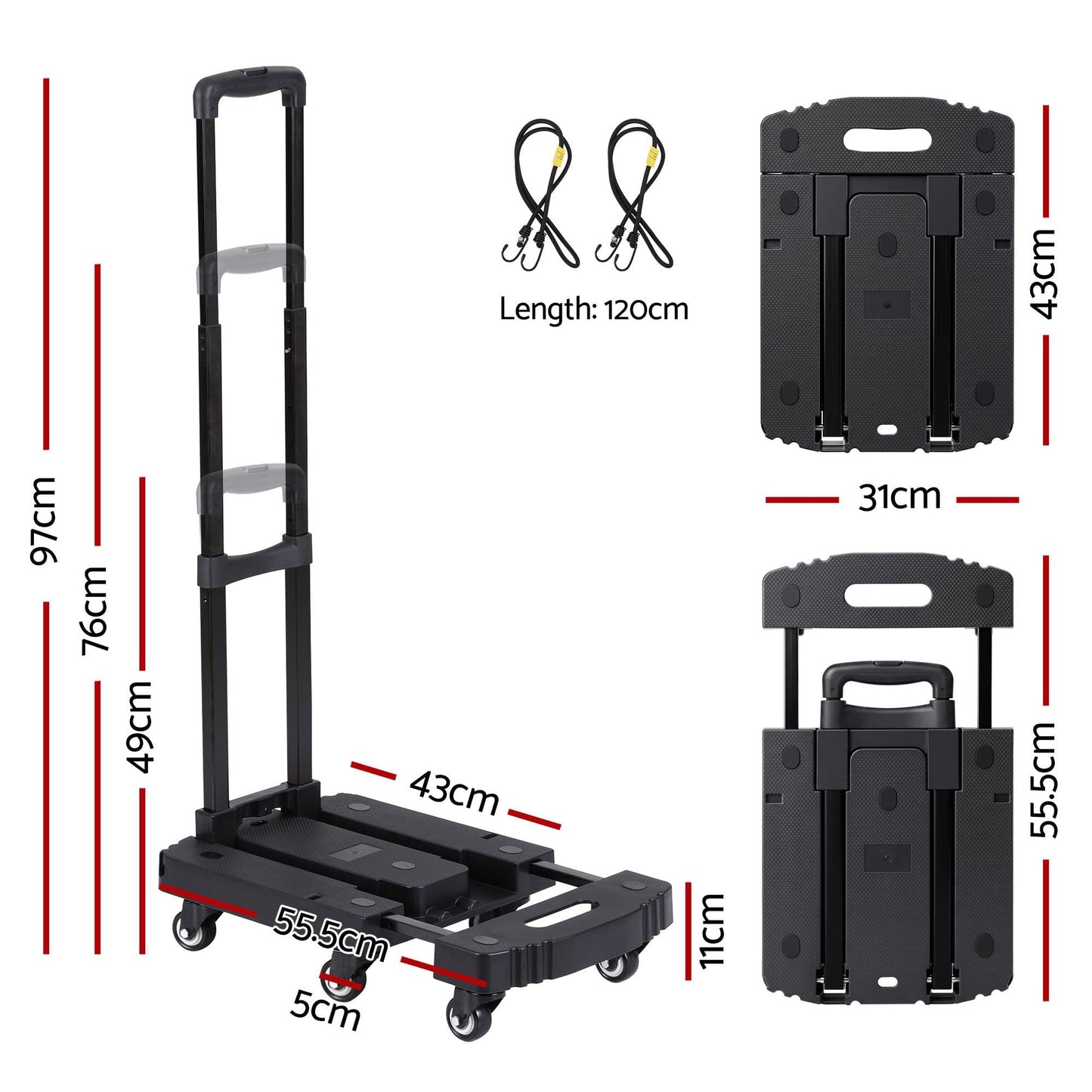 Alona.com.au Tools > Tools Storage > Utility Trolleys Giantz Folding Hand Truck Platform Trolley Foldable Dolly Cart 200kg Load Black