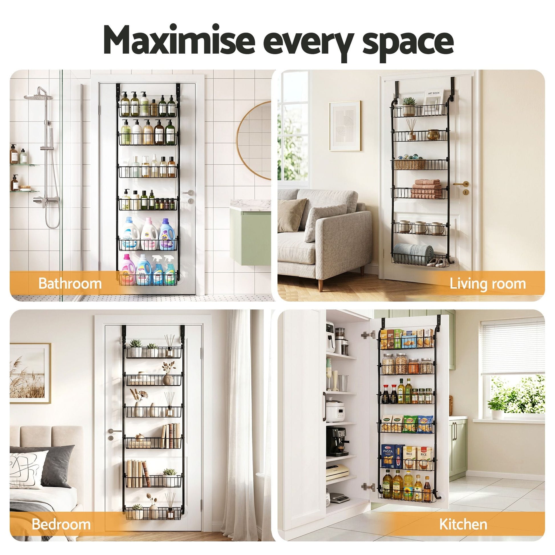 Alona.com.au Tools > Tools Storage > Wall Storage Racks Artiss Over Door Storage Hanger Pantry 6-Tier Metal Hook Hanging Organiser Black