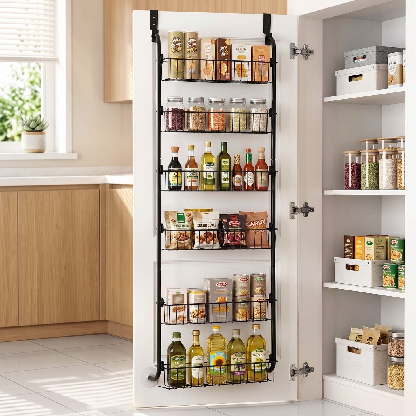 Alona.com.au Tools > Tools Storage > Wall Storage Racks Artiss Over Door Storage Hanger Pantry 6-Tier Metal Hook Hanging Organiser Black