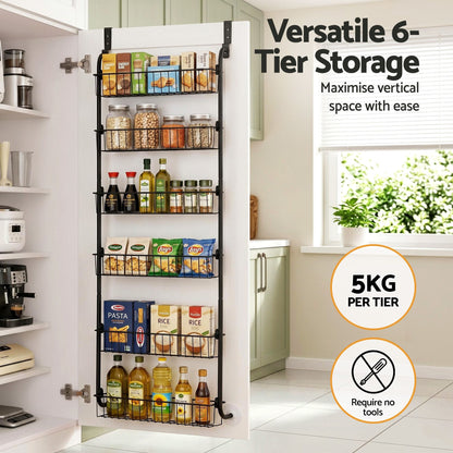 Alona.com.au Tools > Tools Storage > Wall Storage Racks Artiss Over Door Storage Hanger Pantry 6-Tier Metal Hook Hanging Organiser Black