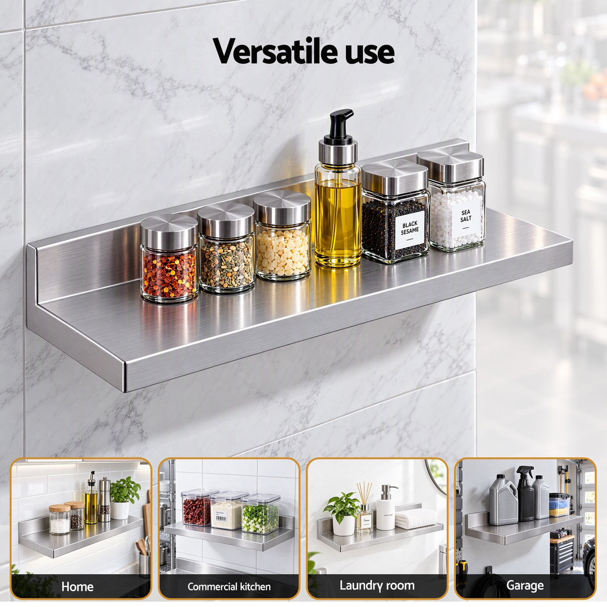Alona.com.au Tools > Tools Storage > Wall Storage Racks Cefito 610 x 220mm 430 Stainless Steel L-Shaped Kitchen Wall Shelf