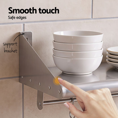 Alona.com.au Tools > Tools Storage > Wall Storage Racks Cefito 610mm 430 Stainless Steel Wall Shelf with Hooks and Side Guards