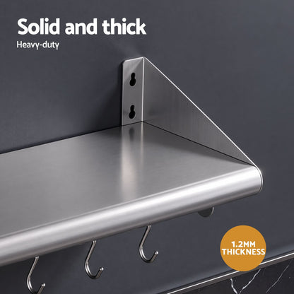 Alona.com.au Tools > Tools Storage > Wall Storage Racks Cefito 610mm 430 Stainless Steel Wall Shelf with Hooks and Side Guards