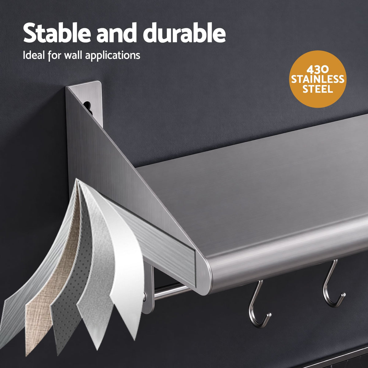 Alona.com.au Tools > Tools Storage > Wall Storage Racks Cefito 610mm 430 Stainless Steel Wall Shelf with Hooks and Side Guards