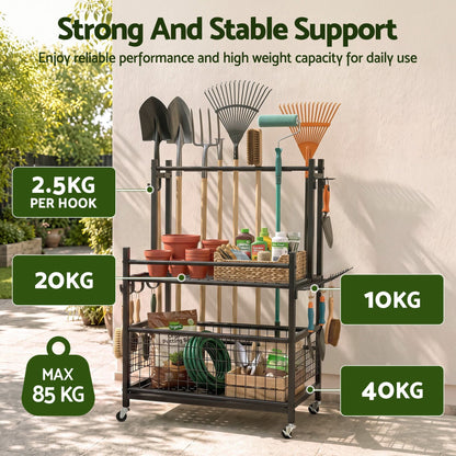 Alona.com.au Tools > Tools Storage > Wall Storage Racks Gardeon Garden Tool Organizer Rack 16 Slots Rolling Garage Storage with Hooks