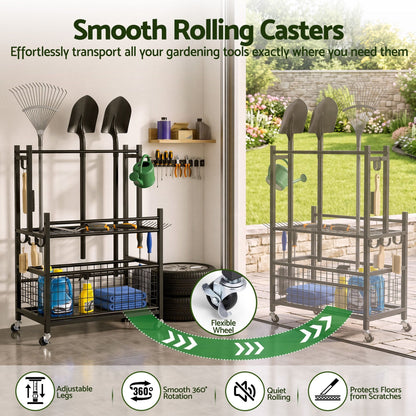 Alona.com.au Tools > Tools Storage > Wall Storage Racks Gardeon Garden Tool Organizer Rack 16 Slots Rolling Garage Storage with Hooks