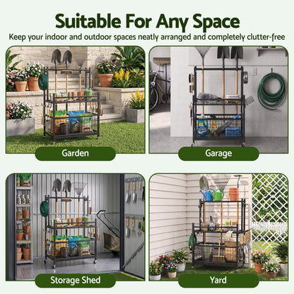Alona.com.au Tools > Tools Storage > Wall Storage Racks Gardeon Garden Tool Organizer Rack 16 Slots Rolling Garage Storage with Hooks