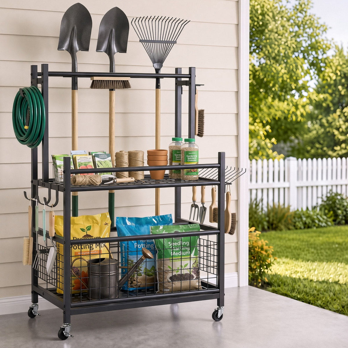 Alona.com.au Tools > Tools Storage > Wall Storage Racks Gardeon Garden Tool Organizer Rack 16 Slots Rolling Garage Storage with Hooks