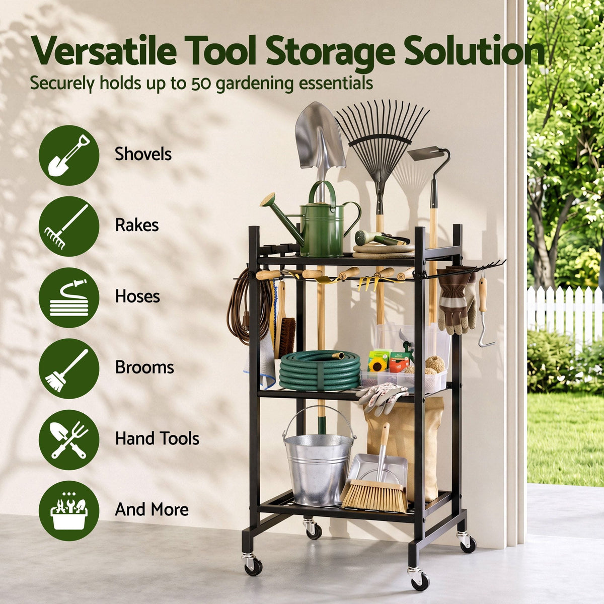 Alona.com.au Tools > Tools Storage > Wall Storage Racks Gardeon Garden Tool Organizer with Wheels Heavy Duty Garage Yard Storage Cart