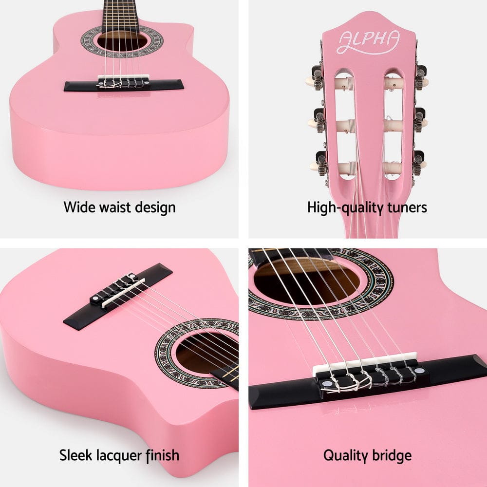 Alpha Audio & Video > Musical Instrument & Accessories > Guitars Alpha 34 Inch Classical Guitar Wooden Body Nylon String Beginner Kids Gift Pink