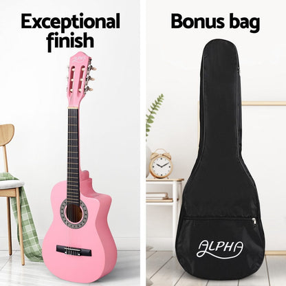 Alpha Audio & Video > Musical Instrument & Accessories > Guitars Alpha 34 Inch Classical Guitar Wooden Body Nylon String Beginner Kids Gift Pink