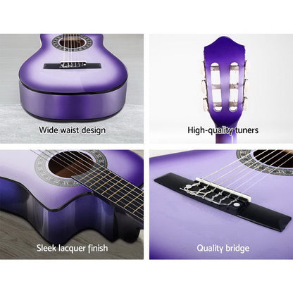 Alpha Audio & Video > Musical Instrument & Accessories > Guitars Alpha 34 Inch Classical Guitar Wooden Body Nylon String Beginner Kids Gift Purple