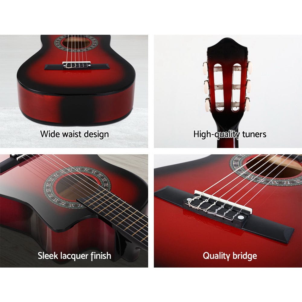 Alpha Audio & Video > Musical Instrument & Accessories > Guitars Alpha 34 Inch Classical Guitar Wooden Body Nylon String Beginner Kids Gift Red