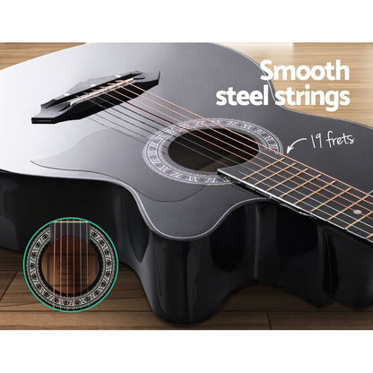 Alpha Audio & Video > Musical Instrument & Accessories > Guitars Alpha 38 Inch Acoustic Guitar Wooden Body Steel String Full Size Cutaway Black