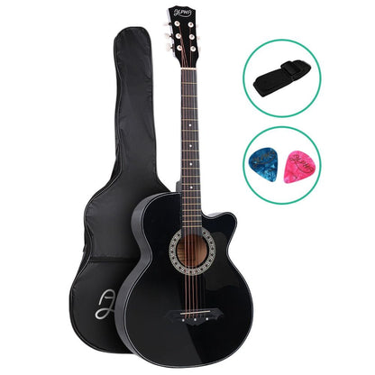 Alpha Audio & Video > Musical Instrument & Accessories > Guitars Alpha 38 Inch Acoustic Guitar Wooden Body Steel String Full Size Cutaway Black