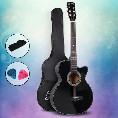 Alpha Audio & Video > Musical Instrument & Accessories > Guitars Alpha 38 Inch Acoustic Guitar Wooden Body Steel String Full Size Cutaway Black