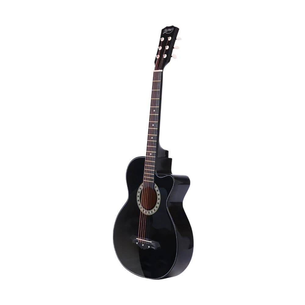 Alpha Audio & Video > Musical Instrument & Accessories > Guitars Alpha 38 Inch Acoustic Guitar Wooden Body Steel String Full Size Cutaway Black
