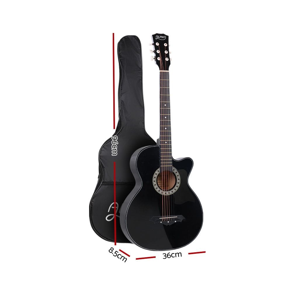 Alpha Audio & Video > Musical Instrument & Accessories > Guitars Alpha 38 Inch Acoustic Guitar Wooden Body Steel String Full Size Cutaway Black