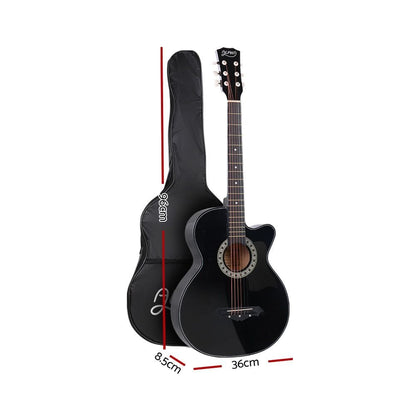 Alpha Audio & Video > Musical Instrument & Accessories > Guitars Alpha 38 Inch Acoustic Guitar Wooden Body Steel String Full Size Cutaway Black