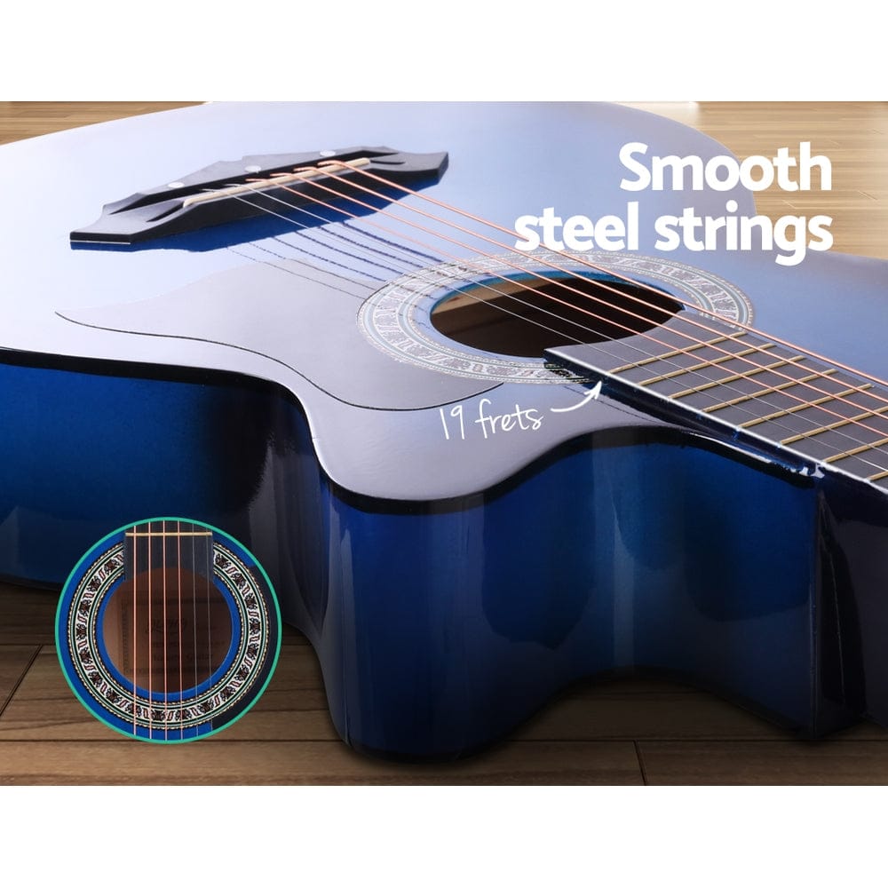 Alpha Audio & Video > Musical Instrument & Accessories > Guitars Alpha 38 Inch Acoustic Guitar Wooden Body Steel String Full Size Cutaway Blue