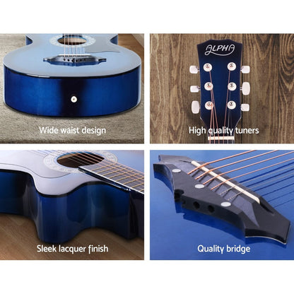 Alpha Audio & Video > Musical Instrument & Accessories > Guitars Alpha 38 Inch Acoustic Guitar Wooden Body Steel String Full Size Cutaway Blue