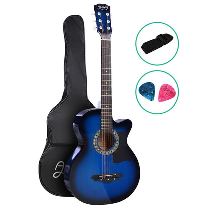 Alpha Audio & Video > Musical Instrument & Accessories > Guitars Alpha 38 Inch Acoustic Guitar Wooden Body Steel String Full Size Cutaway Blue