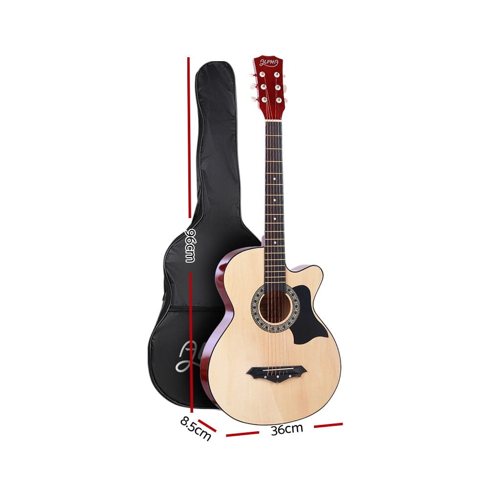 Alpha Audio & Video > Musical Instrument & Accessories > Guitars Alpha 38 Inch Acoustic Guitar Wooden Body Steel String Full Size Cutaway Wood
