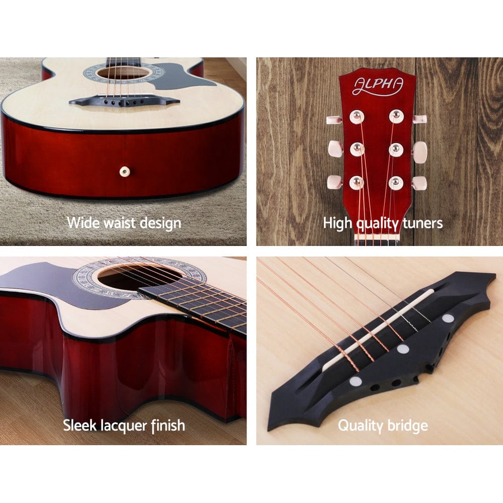 Alpha Audio & Video > Musical Instrument & Accessories > Guitars Alpha 38 Inch Acoustic Guitar Wooden Body Steel String Full Size Cutaway Wood