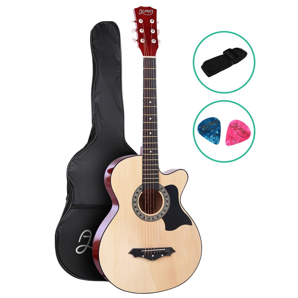 Alpha Audio & Video > Musical Instrument & Accessories > Guitars Alpha 38 Inch Acoustic Guitar Wooden Body Steel String Full Size Cutaway Wood