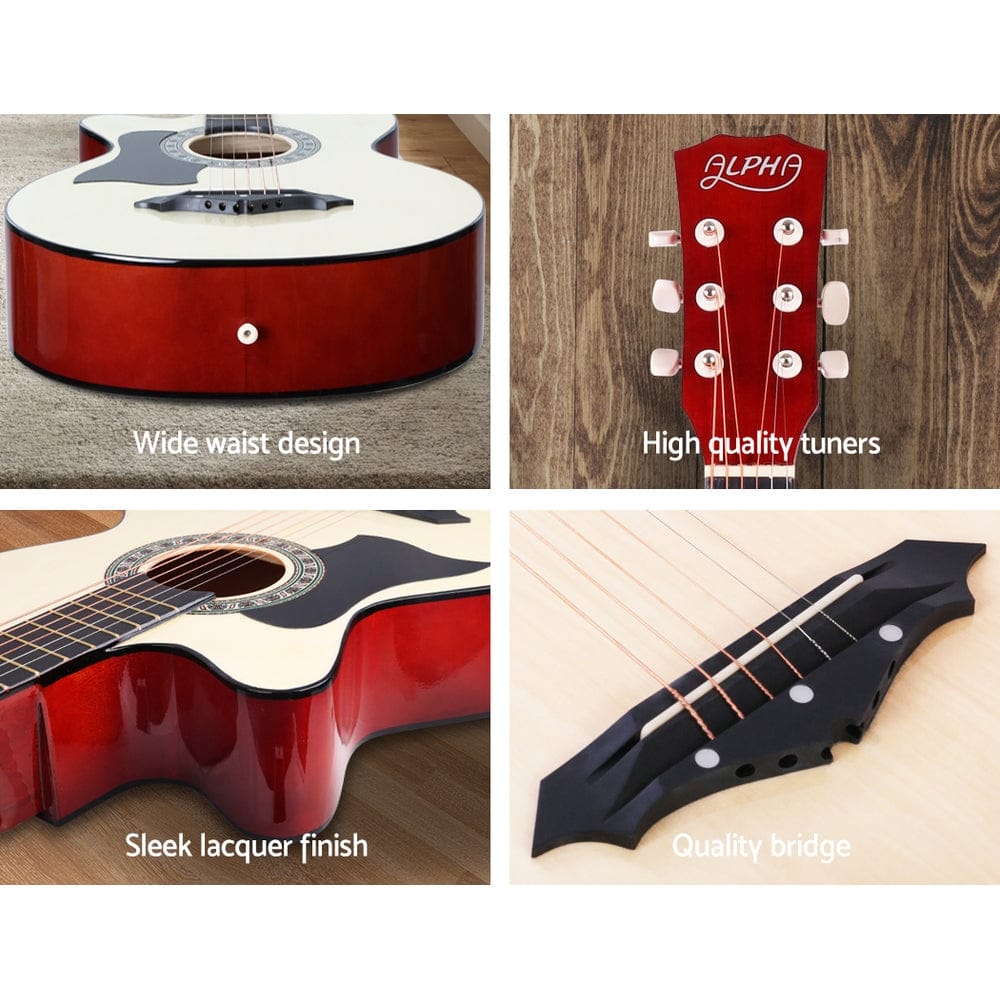 Alpha Audio & Video > Musical Instrument & Accessories > Guitars Alpha 38 Inch Acoustic Guitar Wooden Body Steel String Full Size Left Handed