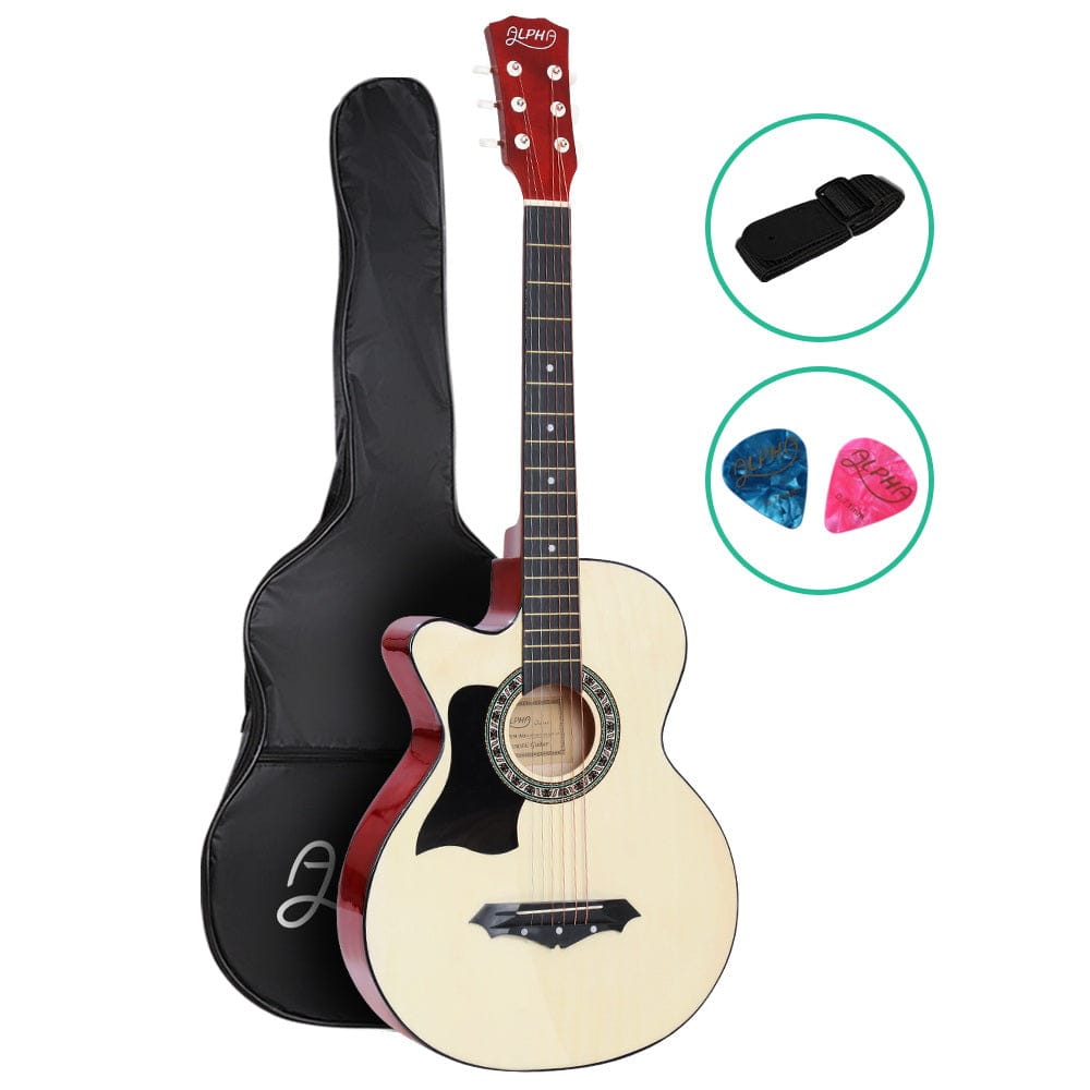 Alpha Audio & Video > Musical Instrument & Accessories > Guitars Alpha 38 Inch Acoustic Guitar Wooden Body Steel String Full Size Left Handed