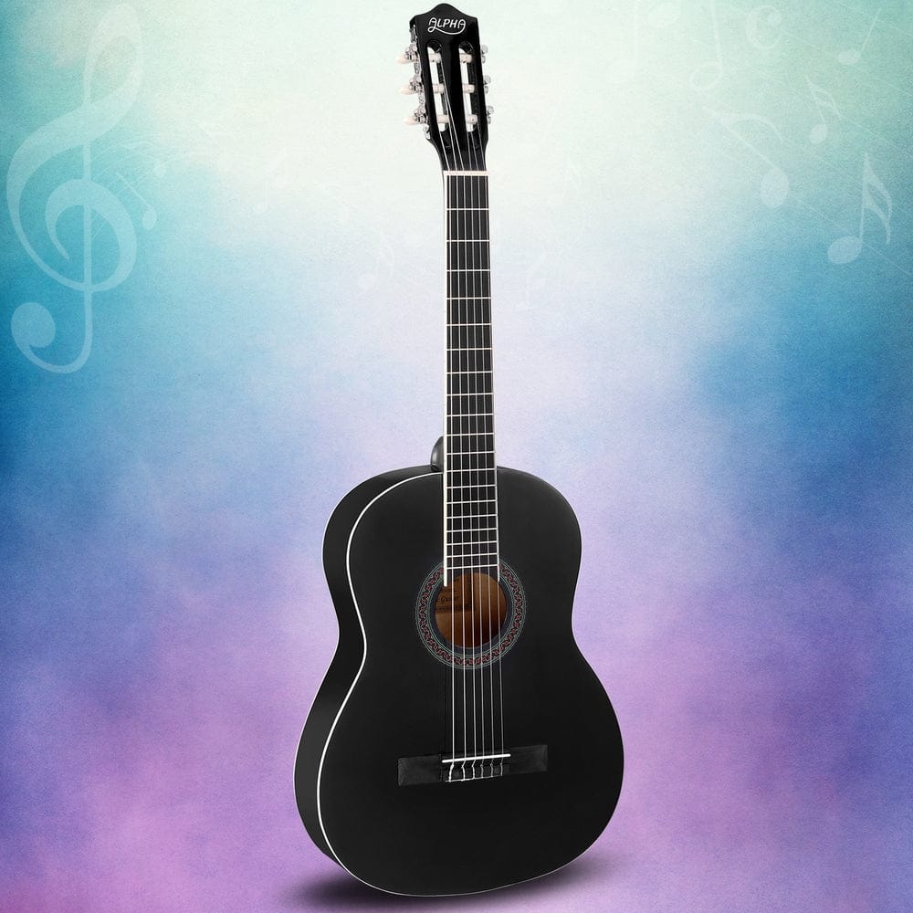 Alpha Audio & Video > Musical Instrument & Accessories > Guitars Alpha 39 Inch Classical Guitar Wooden Body Nylon String Beginner Gift Black