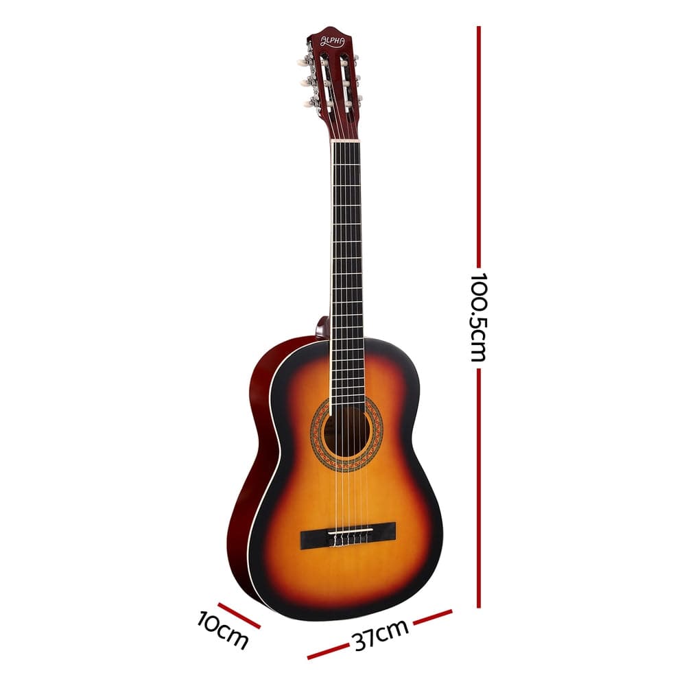 Alpha Audio & Video > Musical Instrument & Accessories > Guitars Alpha 39 Inch Classical Guitar Wooden Body Nylon String Beginner Gift Sunburst