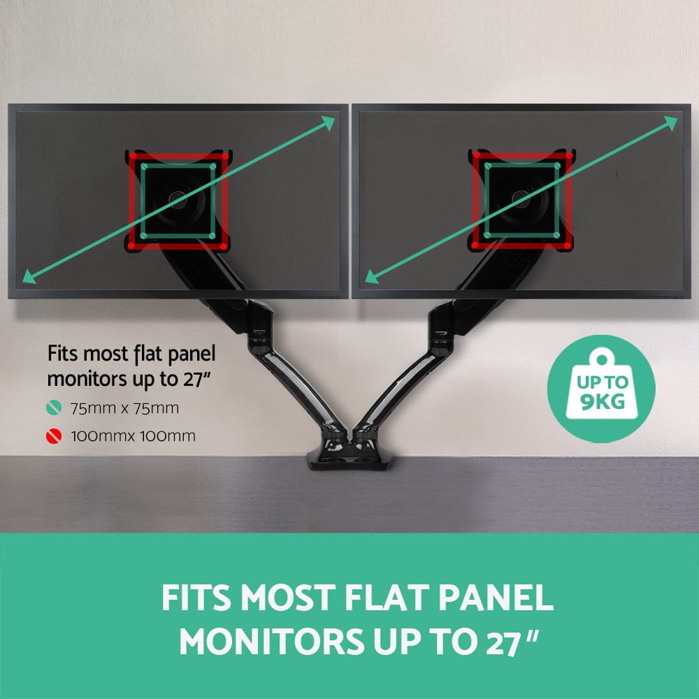 Artiss Electronics > Computer Accessories > Computer Monitors & Accessories Artiss Monitor Arm Gas Spring Dual Desk Mount Screen Holder