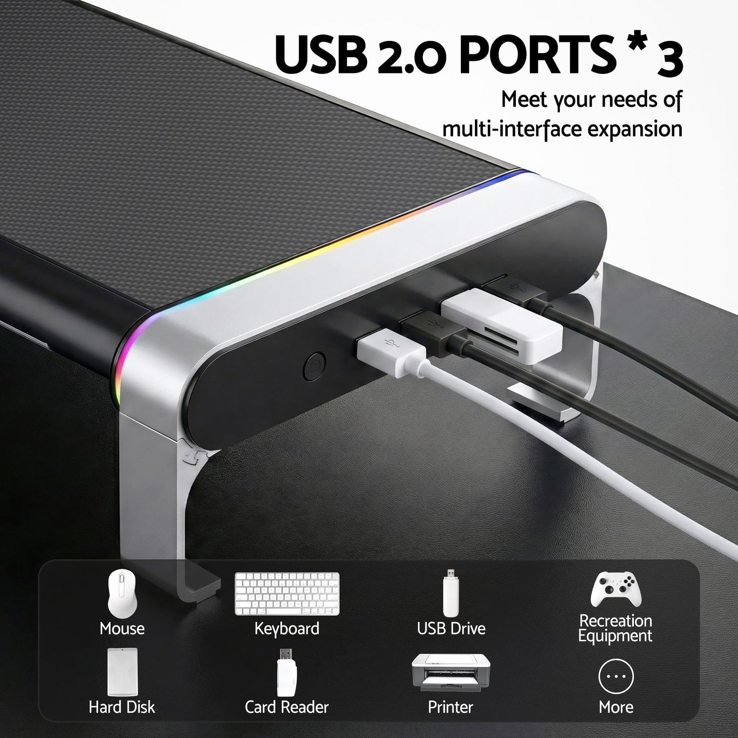 Artiss Electronics > Computers & Tablets > Desktops & Accessories Artiss RGB Monitor Stand with USB Hub Desk Organiser Charging Stand Computer Stand Black