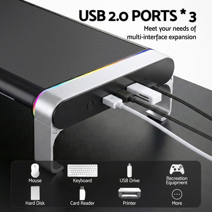 Artiss Electronics > Computers & Tablets > Desktops & Accessories Artiss RGB Monitor Stand with USB Hub Desk Organiser Charging Stand Computer Stand Black