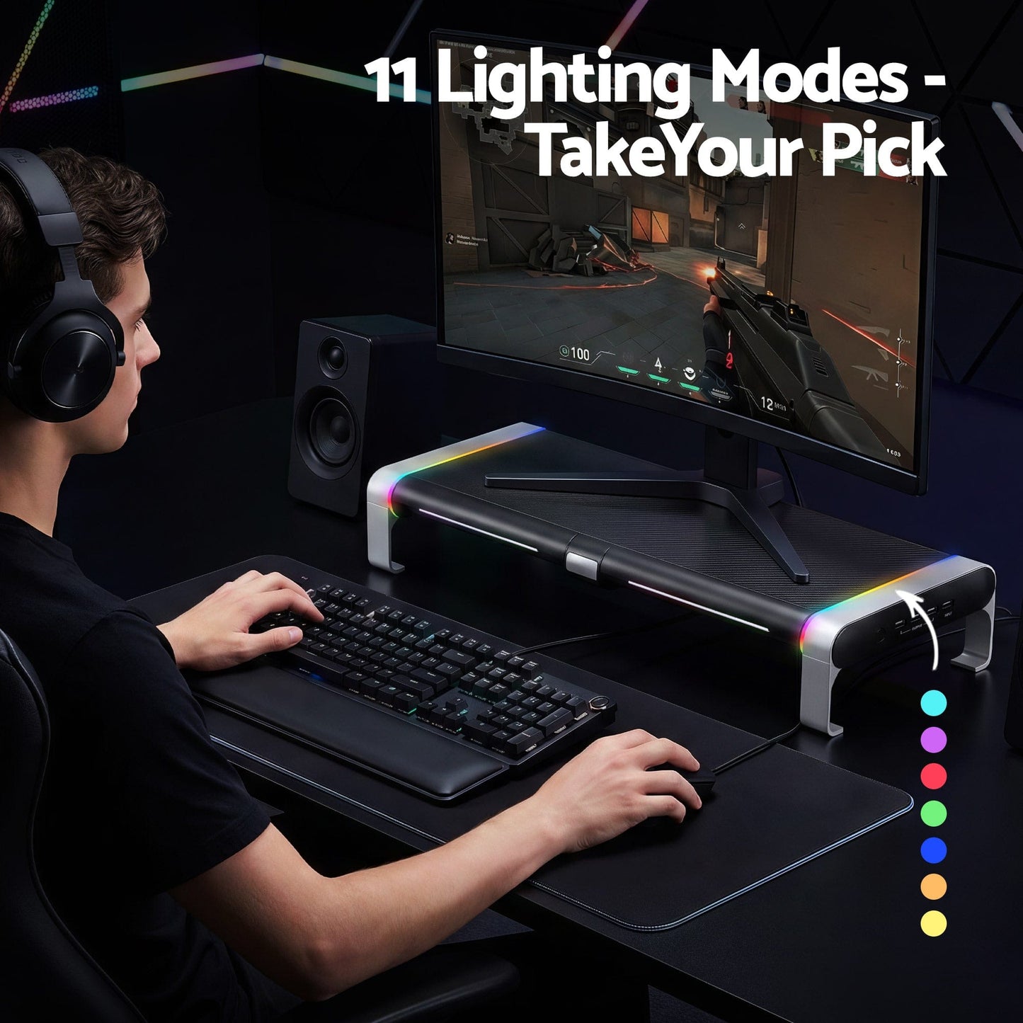 Artiss Electronics > Computers & Tablets > Desktops & Accessories Artiss RGB Monitor Stand with USB Hub Desk Organiser Charging Stand Computer Stand Black
