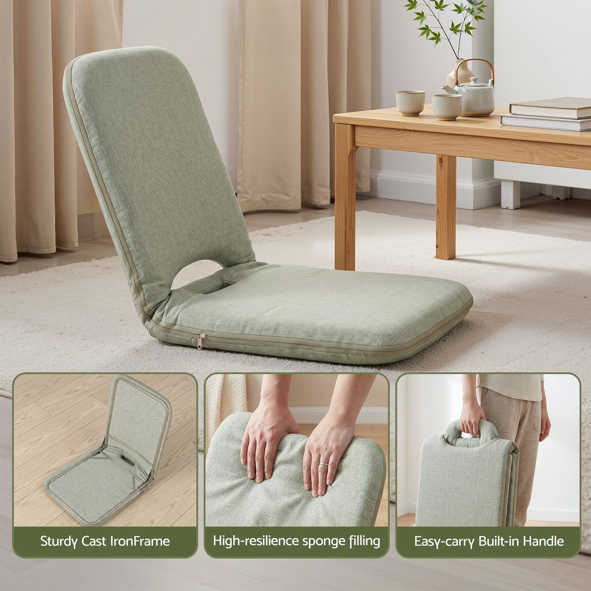 Artiss Furniture > Bar Stools & Chairs > Arm Chairs & Recliners Artiss Floor Chair 5 Position Adjustable Green Lazy Sofa for Living Room Bedroom