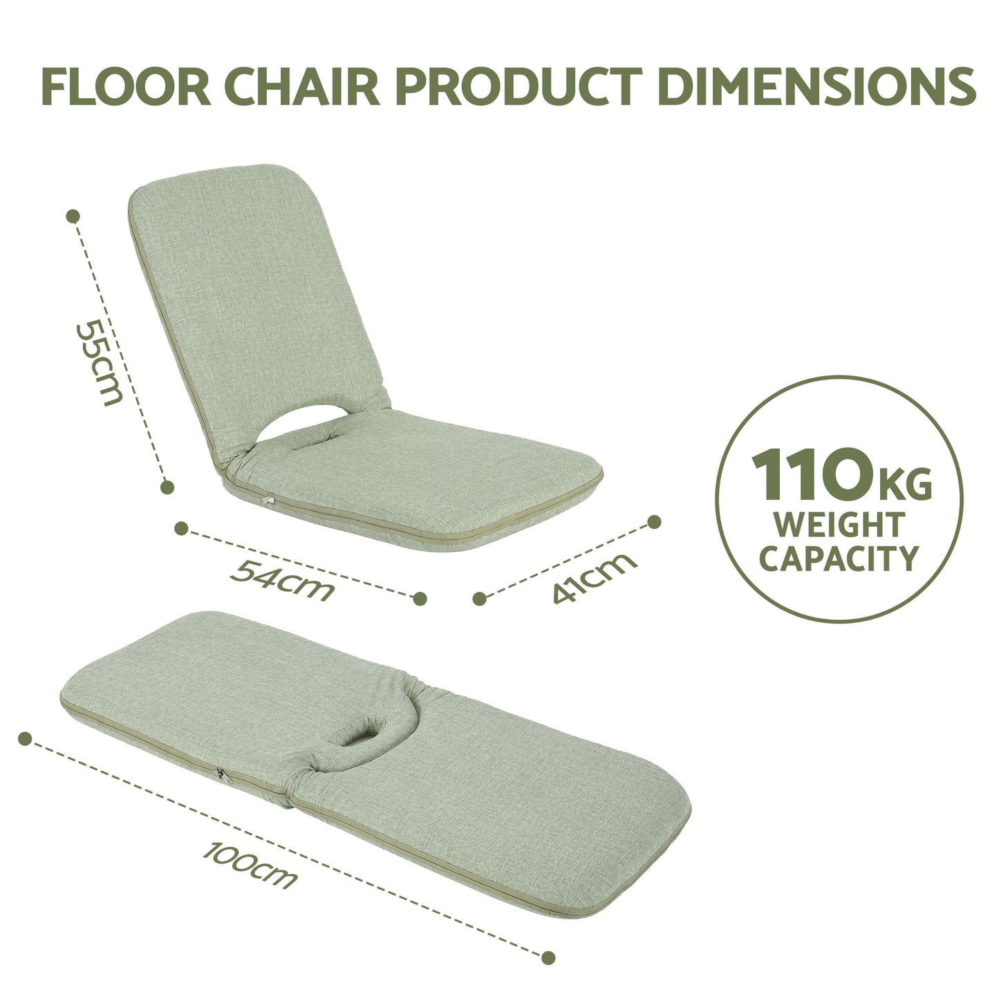 Artiss Furniture > Bar Stools & Chairs > Arm Chairs & Recliners Artiss Floor Chair 5 Position Adjustable Green Lazy Sofa for Living Room Bedroom