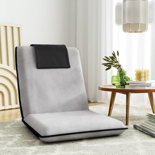 Artiss Furniture > Bar Stools & Chairs > Arm Chairs & Recliners Artiss Floor Lounge Sofa Bed Couch Recliner Chair Folding Chair Cushion Grey