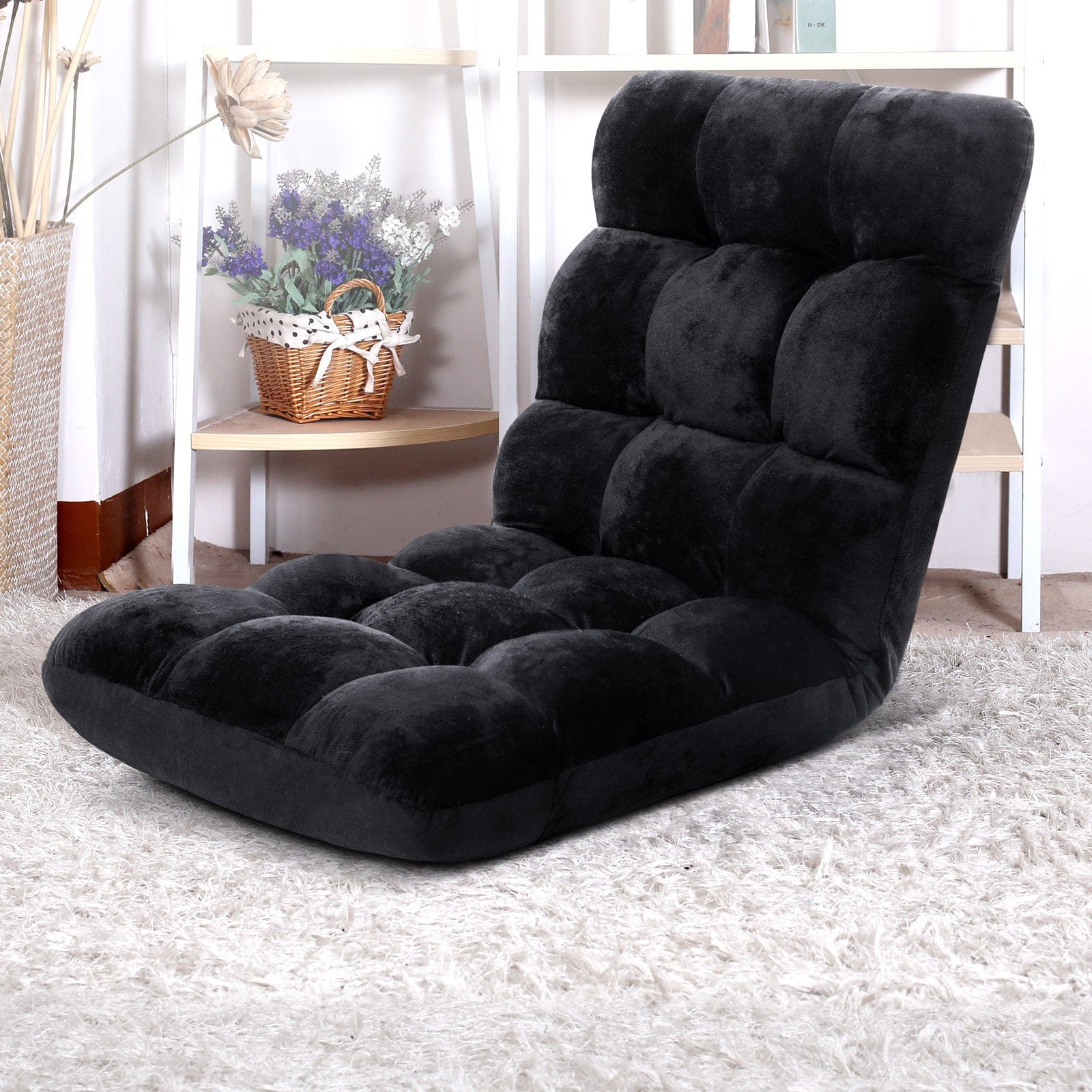 Artiss Furniture > Bar Stools & Chairs > Arm Chairs & Recliners Artiss Floor Lounge Sofa Bed Flannel Fabric Black