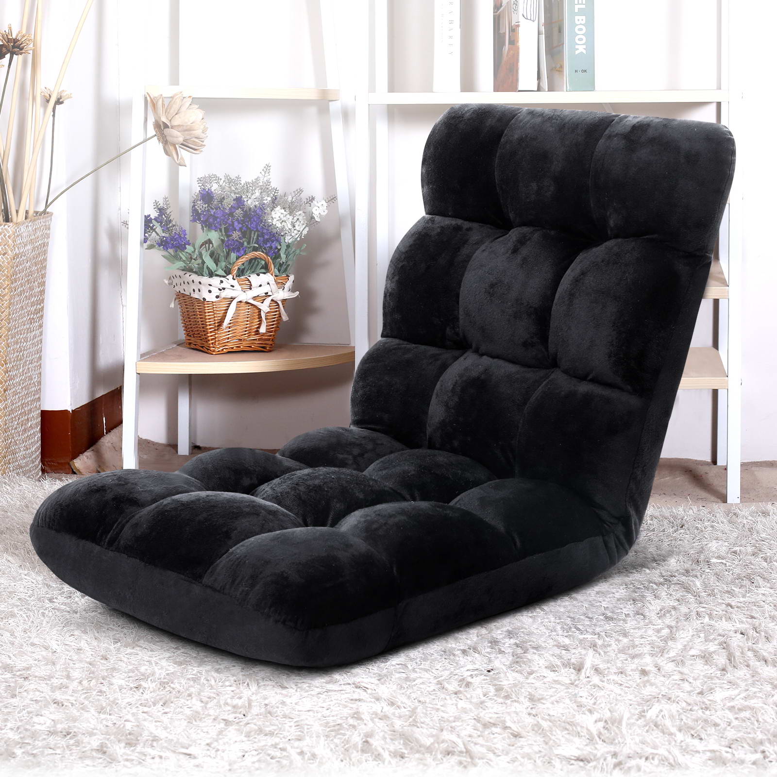 Artiss Furniture > Bar Stools & Chairs > Arm Chairs & Recliners Artiss Floor Lounge Sofa Bed Flannel Fabric Black