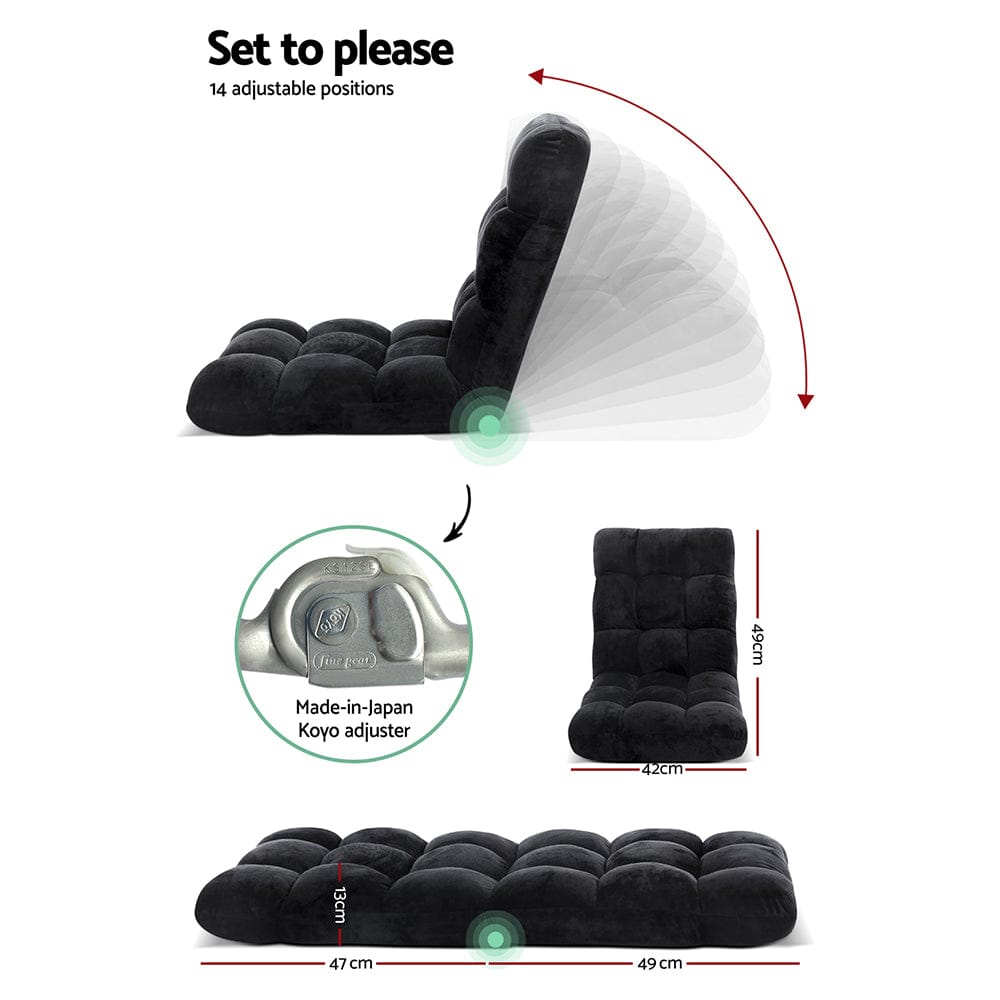 Artiss Furniture > Bar Stools & Chairs > Arm Chairs & Recliners Artiss Floor Lounge Sofa Bed Flannel Fabric Black