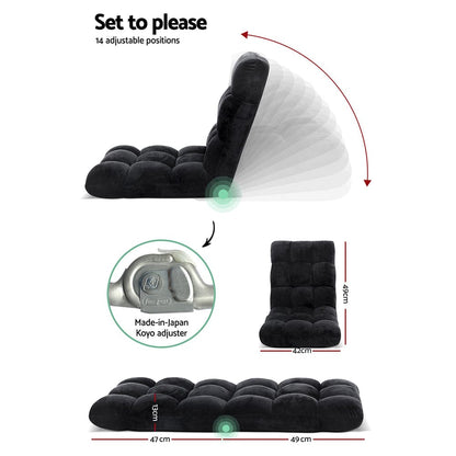 Artiss Furniture > Bar Stools & Chairs > Arm Chairs & Recliners Artiss Floor Lounge Sofa Bed Flannel Fabric Black