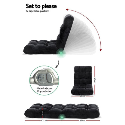 Artiss Furniture > Bar Stools & Chairs > Arm Chairs & Recliners Artiss Floor Lounge Sofa Bed Flannel Fabric Black
