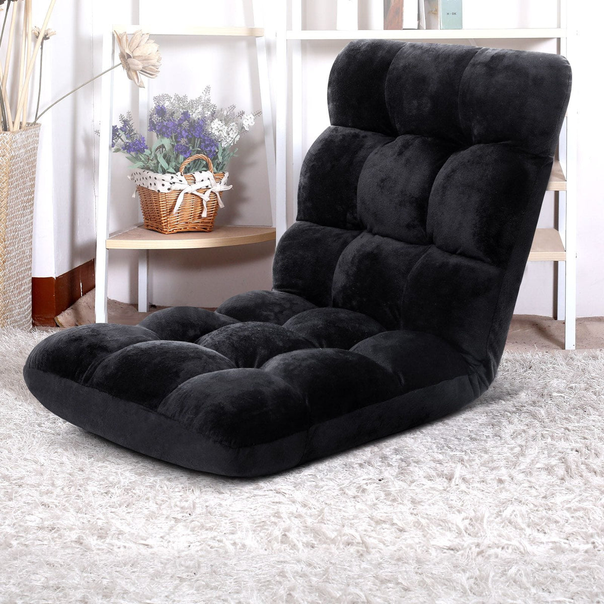 Artiss Furniture > Bar Stools & Chairs > Arm Chairs & Recliners Artiss Floor Lounge Sofa Bed Flannel Fabric Black
