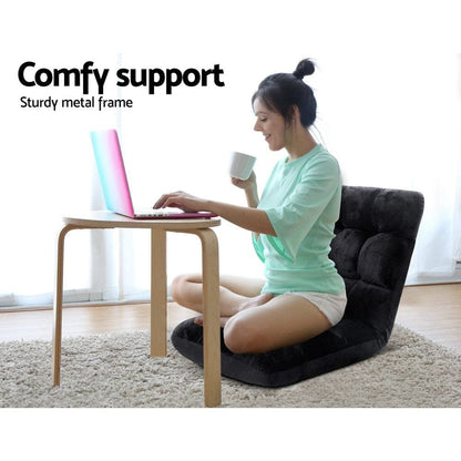 Artiss Furniture > Bar Stools & Chairs > Arm Chairs & Recliners Artiss Floor Lounge Sofa Bed Flannel Fabric Black