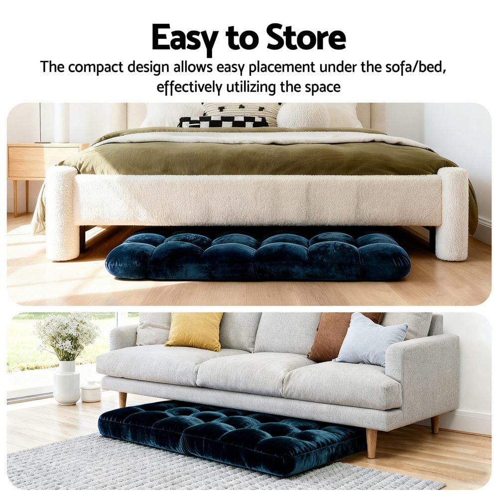 Artiss Furniture > Bar Stools & Chairs > Arm Chairs & Recliners Artiss Floor Lounge Sofa Bed Flannel Fabric Navy