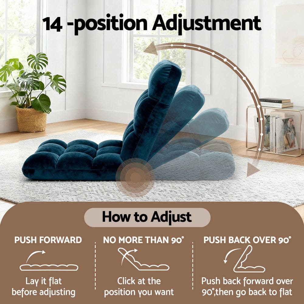 Artiss Furniture > Bar Stools & Chairs > Arm Chairs & Recliners Artiss Floor Lounge Sofa Bed Flannel Fabric Navy
